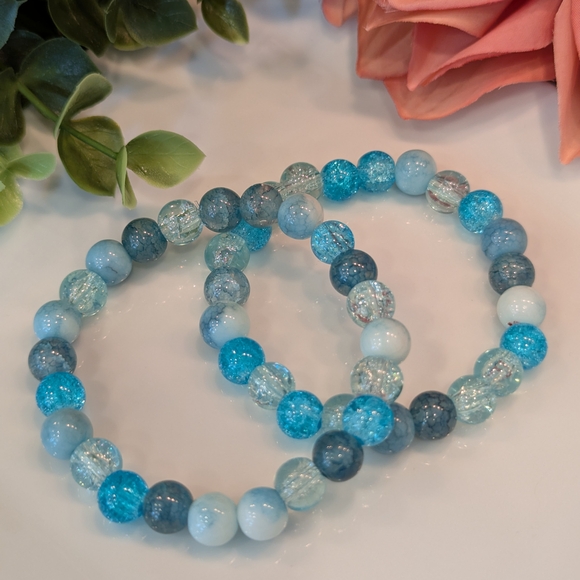 Blue and Silver Beaded Bracelet Set - Picture 1 of 4
